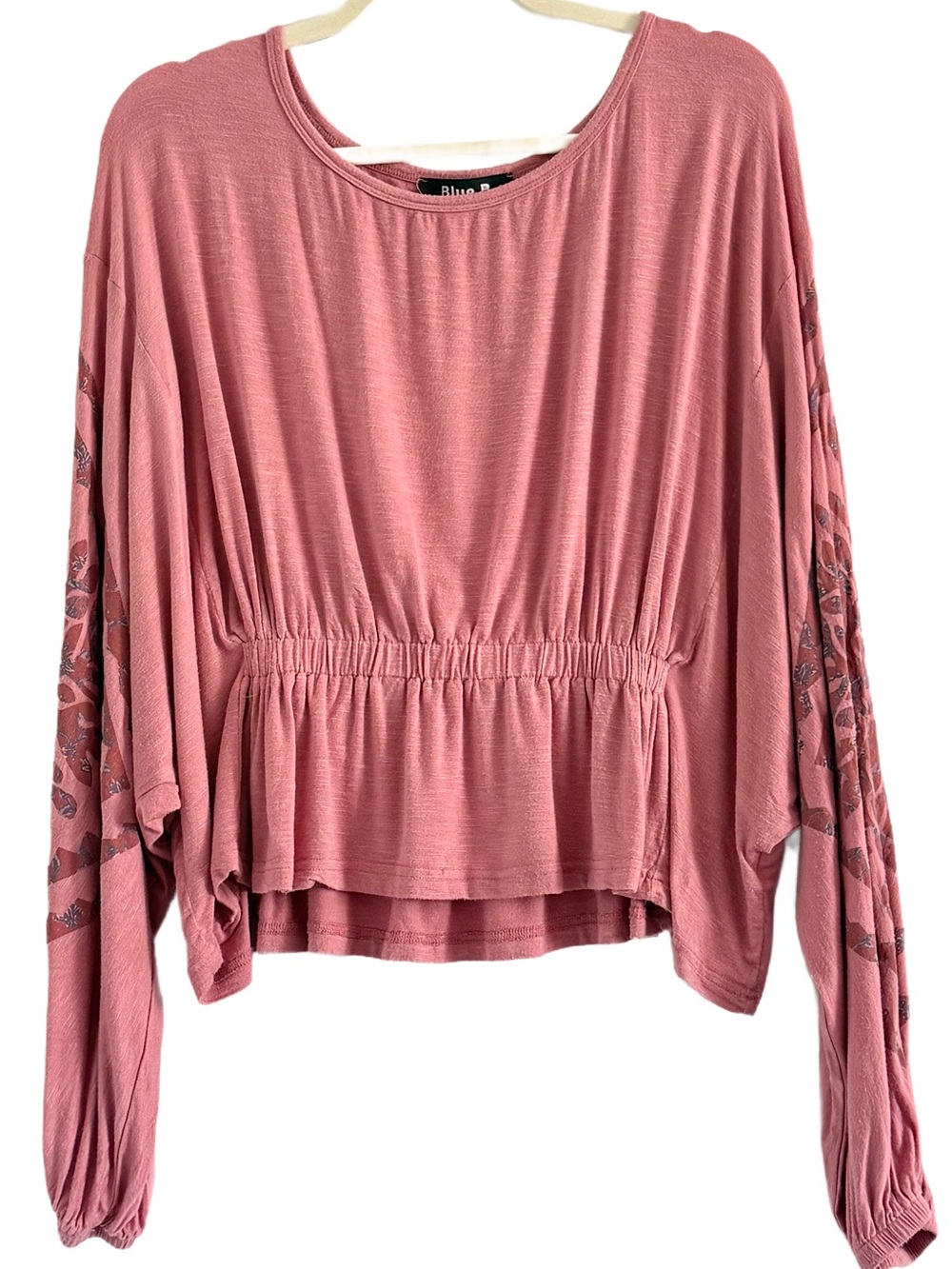 🌻 Blue B Dusty Rose Smocked-Peplum Long-Sleeve Blouse Large